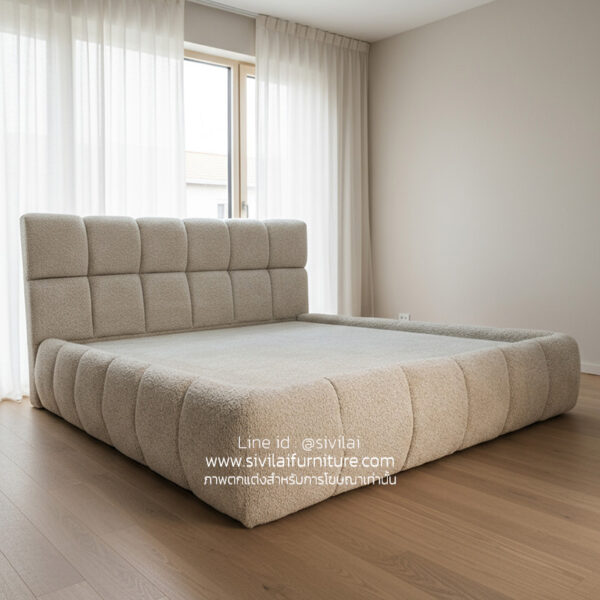 เตียงโมเดิร์น 6 ฟุต luxury สีครีม