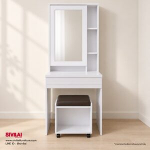 โต๊ะเครื่องแป้ง รุ่น BM601 สีขาว พร้อมเก้าอี้สตูล